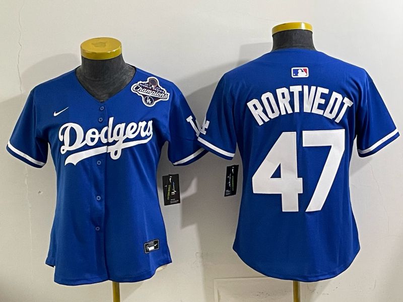 Youth 2025 Los Angeles Dodgers #47 Rortvedt Blue Game Nike MLB Jersey style 0010
